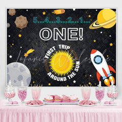 Lofaris 1st Birthday Cartoon Outer Space Backdrop for Boy