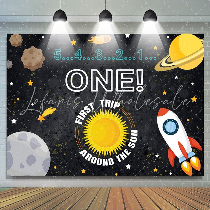 Lofaris 1st Birthday Cartoon Outer Space Backdrop for Boy