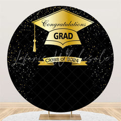 Lofaris 2024 Golden Hat And Black Round Graduation Backdrop