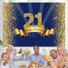 Lofaris 21st Happy Birthday Navy Blue Glitter Party Backdrop