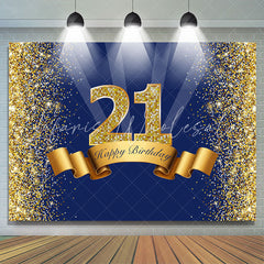 Lofaris 21st Happy Birthday Navy Blue Glitter Party Backdrop