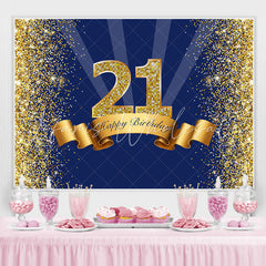 Lofaris 21st Happy Birthday Navy Blue Glitter Party Backdrop