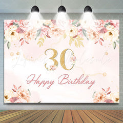 Lofaris 30th Happy Birthday Floral Pink Backdrop for Party