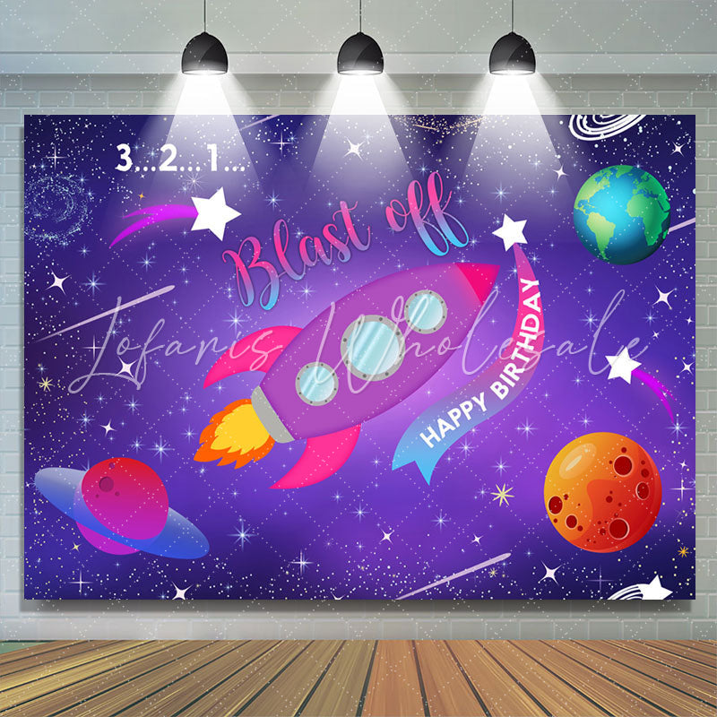 Lofaris 321 Blash Off Rocket Themed Happy Birthday Backdrop