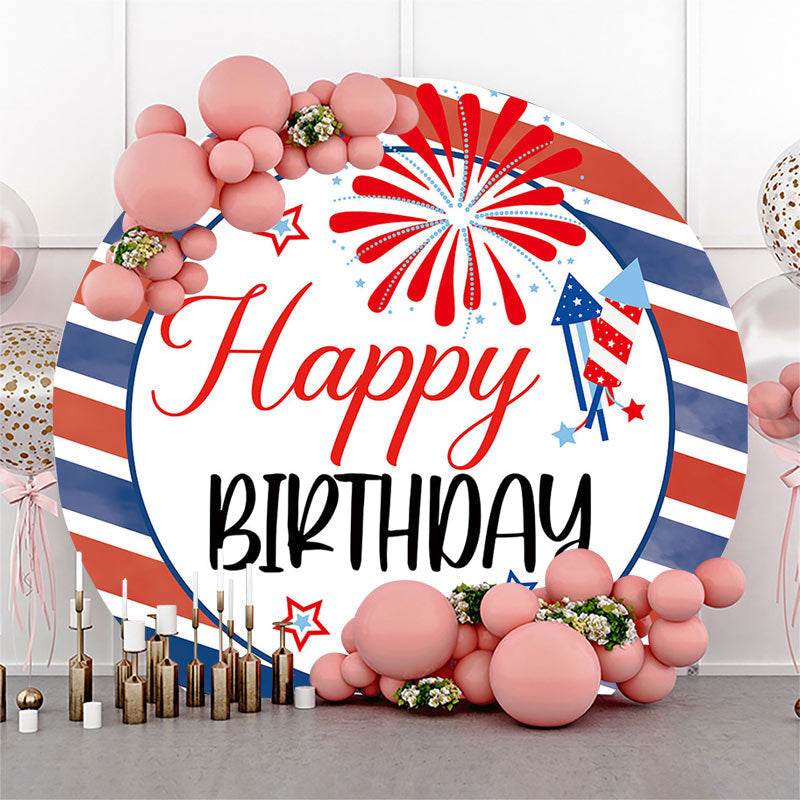 Lofaris 4th Of July Red Blue Stripe Round Birthday Backdrop