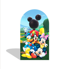 Mickey Mouse Happy Birthday Party Arch Backdrop Wall Cloth Cover