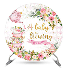 Lofaris A Baby Is Brewing Floral Round Shower Backdrop