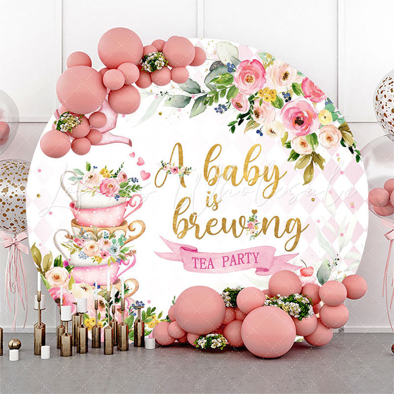 Lofaris A Baby Is Brewing Floral Round Shower Backdrop