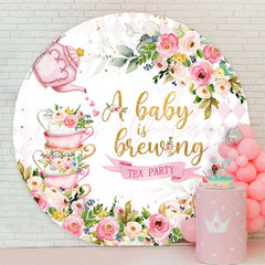 Lofaris A Baby Is Brewing Floral Round Shower Backdrop