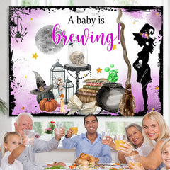 Lofaris A Baby Is Brewing Light Purple Halloween Theme Backdrop