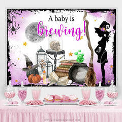 Lofaris A Baby Is Brewing Light Purple Halloween Theme Backdrop