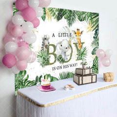 Lofaris A Little Boy Leaves Animals Baby Shower Backdrop