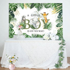 Lofaris A Little Boy Leaves Animals Baby Shower Backdrop