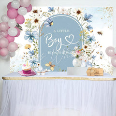 Lofaris A Little Boy On The Way Florals Baby Shower Backdrop