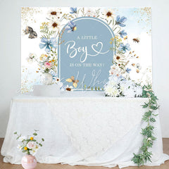 Lofaris A Little Boy On The Way Florals Baby Shower Backdrop