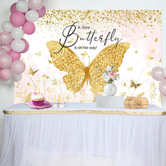 Lofaris A Little Butterfly Gold Glitter Baby Shower Backdrop