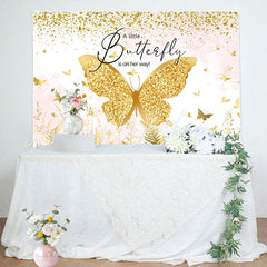 Lofaris A Little Butterfly Gold Glitter Baby Shower Backdrop