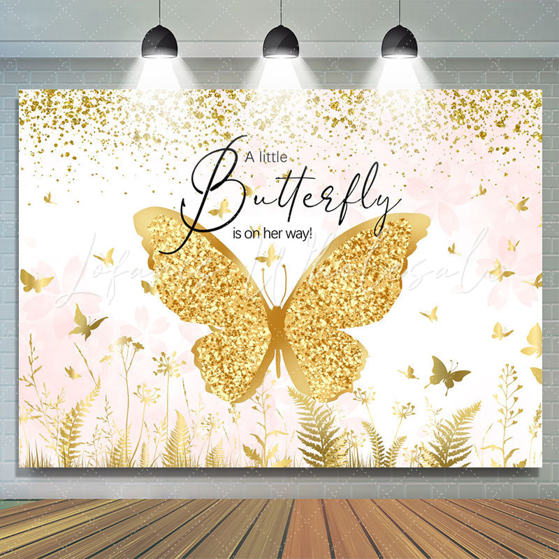 Lofaris A Little Butterfly Gold Glitter Baby Shower Backdrop