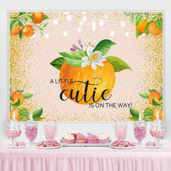 Lofaris Floral And Orange Golden Glitter Baby Shower Backdrop