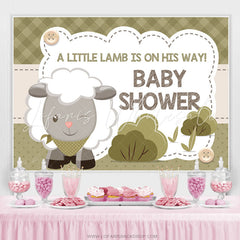 Lofaris A Little Lamb Is On His Way Dark Green Baby Shower Backdrop