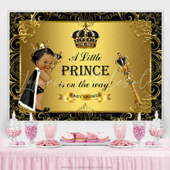 Lofaris A Little Prince Black Gold Baby Shower Backdrop