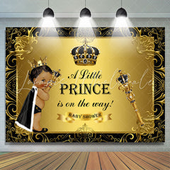 Lofaris A Little Prince Black Gold Baby Shower Backdrop