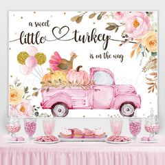 Lofaris Pink Floral With Turkey Baby Shower Backdrop for Girl