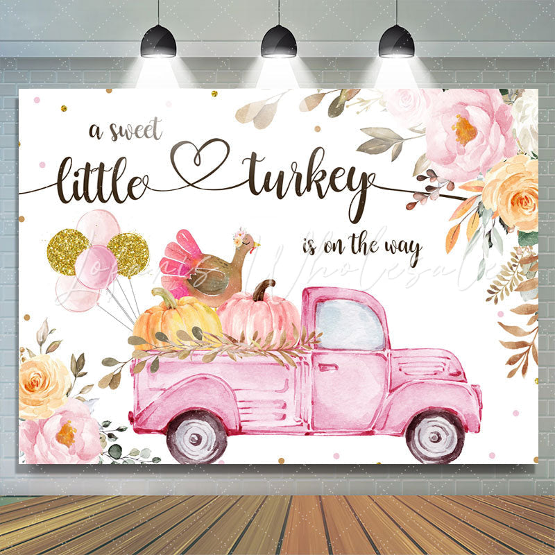 Lofaris Pink Floral With Turkey Baby Shower Backdrop for Girl