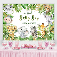 Lofaris A Sweet Baby Boy Is On His Way Animals Green Shower Backdrop