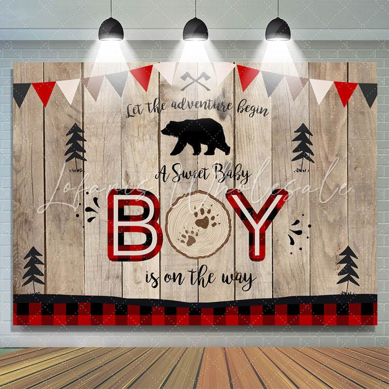 Lofaris A Sweet Boy Is On The Way Wooden Baby Shower Backdrop