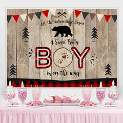 Lofaris A Sweet Boy Is On The Way Wooden Baby Shower Backdrop