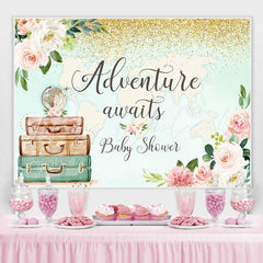 Lofaris Adventure Awaits Floral And Map Baby Shower Backdrop