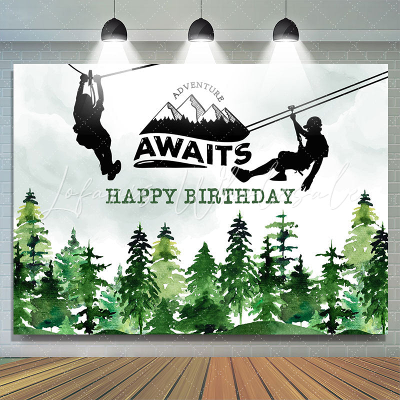 Lofaris Adventure Awaits Watercolor Forest Birthday Backdrop