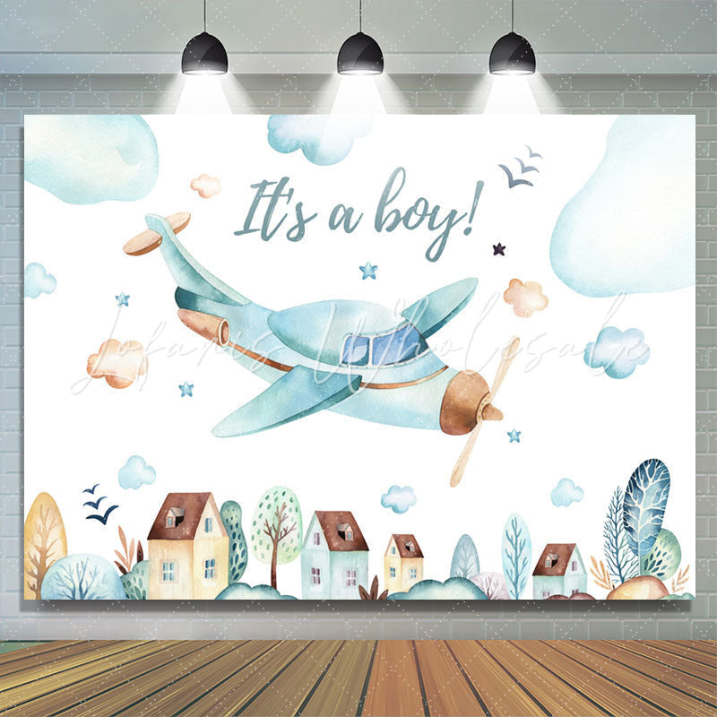 Lofaris Airplane Flying On The Sky Baby Shower Backdrop