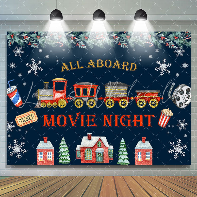 Lofaris All Aboard Movie Night Merry Christmas Holiday Backdrop