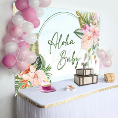 Lofaris Aloha Baby Greenery Floral Blue Shower Backdrop