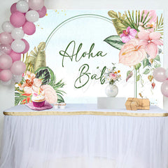 Lofaris Aloha Baby Greenery Floral Blue Shower Backdrop