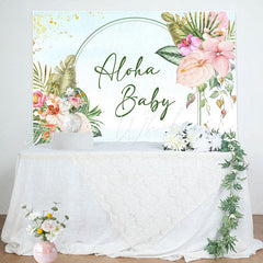 Lofaris Aloha Baby Greenery Floral Blue Shower Backdrop