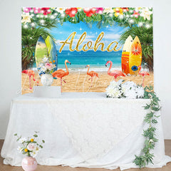 Lofaris Aloha Floral Beach Flamingo Birthday Backdrop