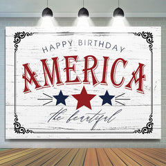 Lofaris America Star Retro Grey Wood Grain Birthday Backdrop