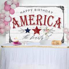 Lofaris America Star Retro Grey Wood Grain Birthday Backdrop