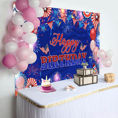 Lofaris American Flag Balloons Sparkle Birthday Bakcdrop