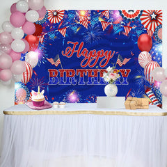 Lofaris American Flag Balloons Sparkle Birthday Bakcdrop