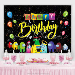 Lofaris Among Cartoon Cute With Balloon Happy Birthday Backdrop