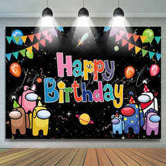 Lofaris Among Cartoon In Space Balloon Flag Birthday Backdrop