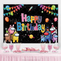 Lofaris Among Cartoon In Space Balloon Flag Birthday Backdrop