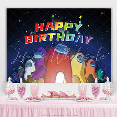 Lofaris Among Characters Stand On Space Happy Birthday Backdrop