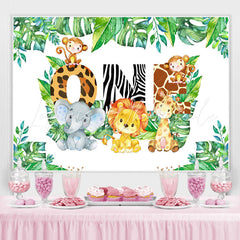 Lofaris Animals And Green Leaves First Happy Birthday Backdrop