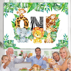 Lofaris Animals And Green Leaves First Happy Birthday Backdrop