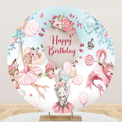 Lofaris Animals Balloon Happy Birthday Round Backdrop For Girl